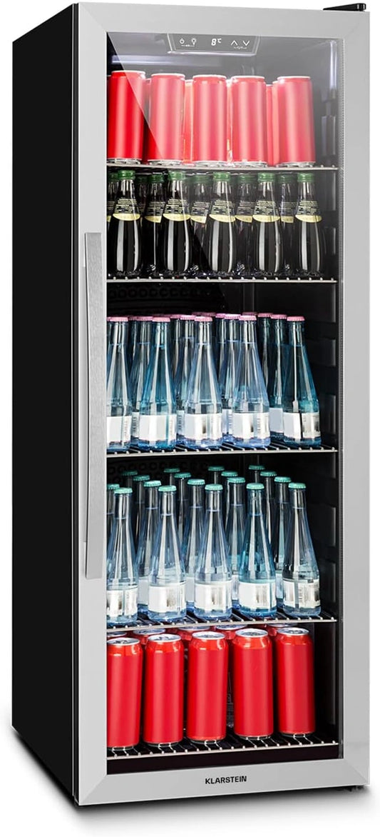 Klarstein Beersafe 171 L Drankenkoelkast met Glazen Deur, Zwart/Zilver