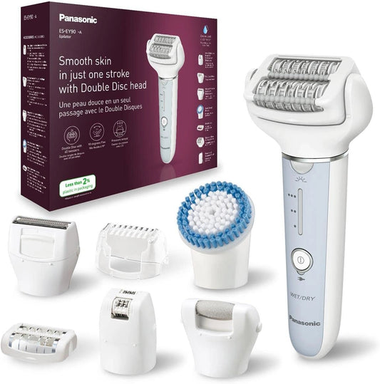 Panasonic ES-EY90 Nat en Droog Epileerapparaat, Dubbele schijf met 60 Pincetten, Flexibele 90° Draaibare Kop, 3 Snelheden en Led-lampje, Draadloos