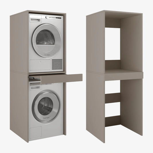 PLATAN ROOM Hoge kast badkamerkast wasmachine droger kast wasmachinekast voor wasmachine & droger opbouwkast 187 x 65 x 66 cm badkamerrek (kleigrijs