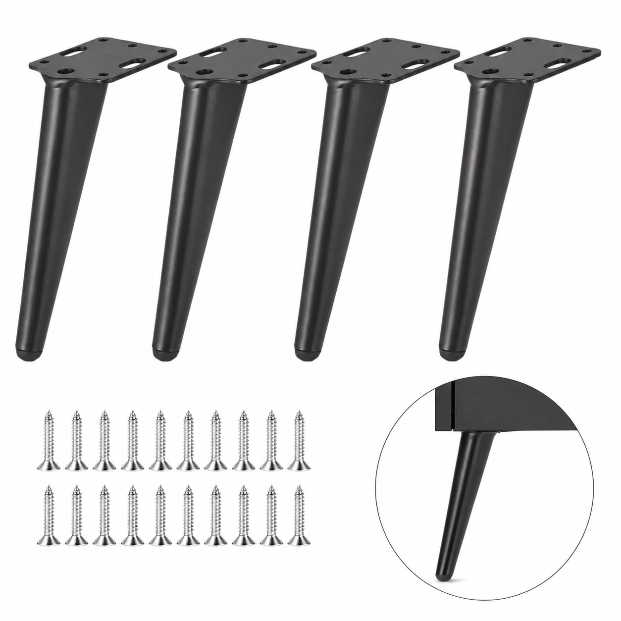 4er-Set Möbelbeine, 18cm Schwarz Metall, für Schrank, Kommode, Sofa, Tisch und TV-Schrank, Mit Schrauben und Anti-Rutsch-Basis