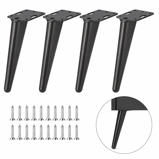 4er-Set Möbelbeine, 18cm Schwarz Metall, für Schrank, Kommode, Sofa, Tisch und TV-Schrank, Mit Schrauben und Anti-Rutsch-Basis