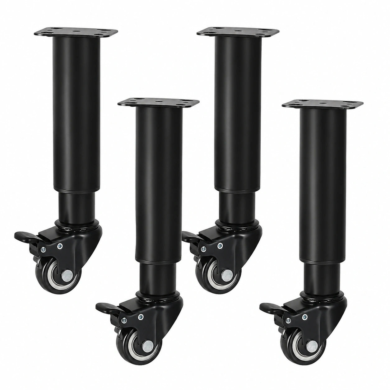 Höhenverstellbare Möbelrollen mit Bremse, 360° drehbar, 4er Set, robuste Metallfüße für Schrank, Bett, Sofa & Couchtisch (24,5-36 cm)