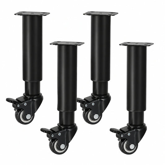 Höhenverstellbare Möbelrollen mit Bremse, 360° drehbar, 4er Set, robuste Metallfüße für Schrank, Bett, Sofa & Couchtisch (24,5-36 cm)