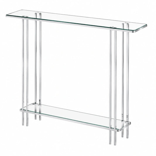 Schmaler Acryl-Konsolentisch mit 2 Ebenen, 20x100x80 cm, ideal für Flur und Wohnzimmer