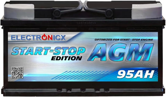 Electronicx AGM Autobatterij 95Ah 12V, 950A EN Start-Stop Startaccu, onderhoudsvrij, verzegeld, trillingsbestendig, hoogvermogensaccu voor auto