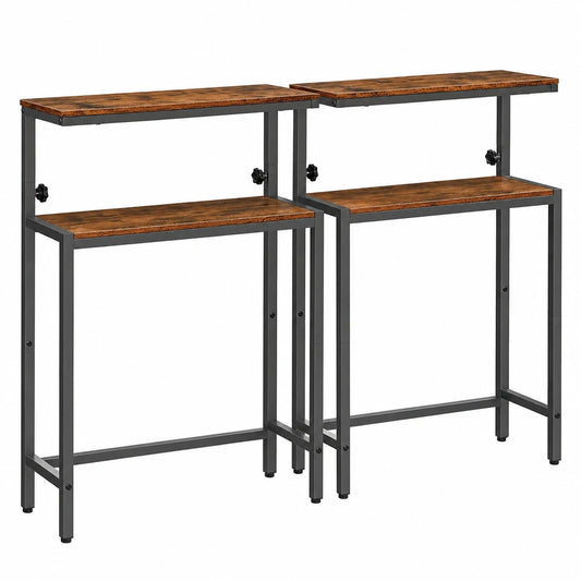 HOOBRO Höhenverstellbare Konsolentische im 2er-Set, Industrial-Stil, für Flur und Wohnzimmer, Vintage-Braun und Schwarz