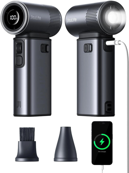 JISULIFE Ultra2 Draagbare handventilator, 9000 mAh Max 25 uur, 5 in 1, 100 snelheden, turboventilator oplaadbare 18W powerbank met zaklamp