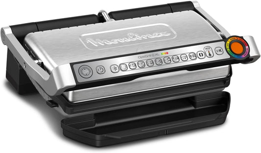 Moulinex Optigrill+ XL, elektrische barbecue voor binnen, ideaal voor het koken van vlees, vis en groenten, kookdisplay en 9 automatische programma's