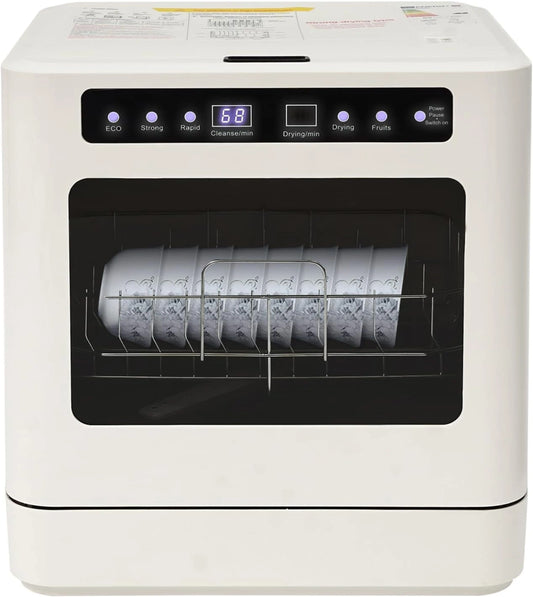 Tafelvaatwasser voor 6-8 couverts, tafelvaatwasser, vrijstaande draagbare vaatwasser, 5 liter water nodig, auto-droging, 4 wasmodi, Touch Control