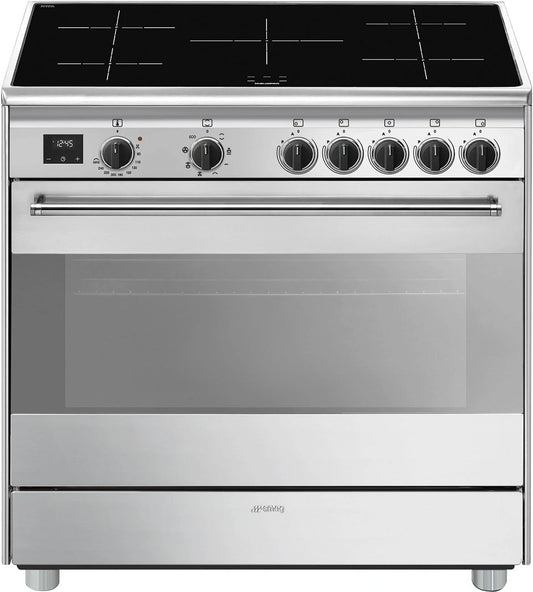 Smeg BG91IX2 inductiekookplaat, 5 zones, 90x60 cm, multifunctionele elektrische oven, klassieke uitstraling, stoomreiniging, roestvrijstalen kleur