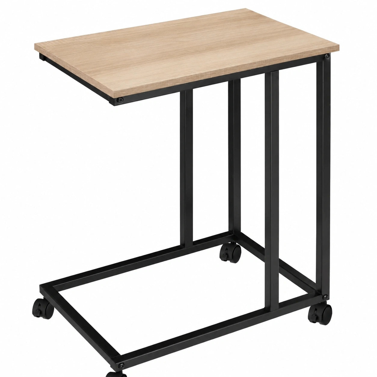 Industrieller C-förmiger Beistelltisch aus Holz mit Metallgestell, mobiler Laptoptisch, Couchtisch oder Betttisch, 48x35x70 cm, Eiche Sonoma