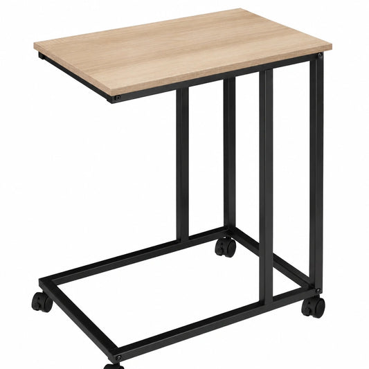 Industrieller C-förmiger Beistelltisch aus Holz mit Metallgestell, mobiler Laptoptisch, Couchtisch oder Betttisch, 48x35x70 cm, Eiche Sonoma