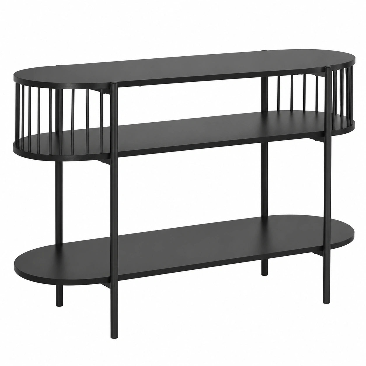 Industrielle Metallkonsole mit Ablagefächern, 110x39x76 cm, Schwarz
