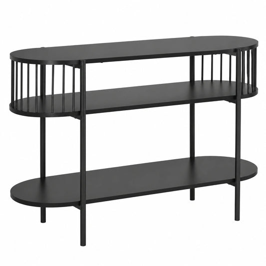 Industrielle Metallkonsole mit Ablagefächern, 110x39x76 cm, Schwarz
