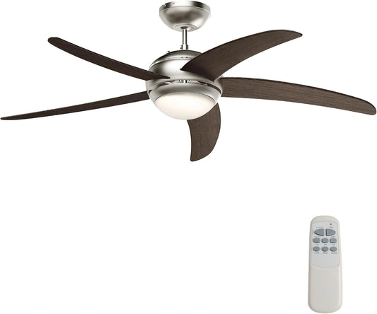 Wiltec plafondventilator Ø 136 cm met lamp en 5 bladen, ventilator met 3 snelheden en verlichting, ventilator met afstandsbediening en timer, bruin