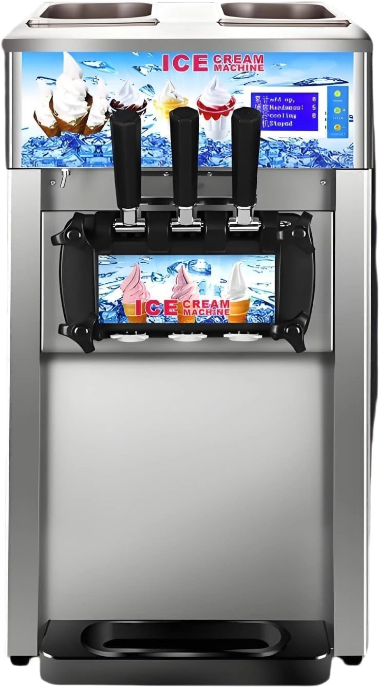 Commerciële ijsmachine, 18 l/u, 1200 W, 3 smaken, Italiaanse ijsmachine, trechter, 2 x 3 l, commerciële zachte ijs, voor yoghurt, koffie, snackbar