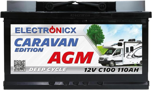 Electronicx AGM Caravan uitvoering voeding batterij 12V 110Ah / 110 Ah, deep cycle accu voor camper, caravan, zonne-energie, recreatie, kamperen