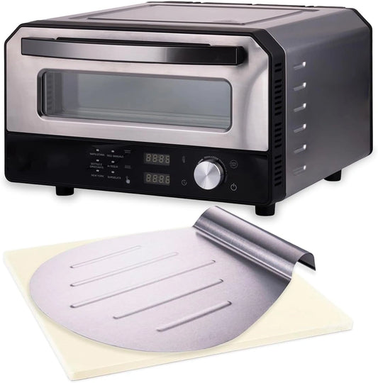 Wintem Elektrische pizzaoven, 2200 W, met schep, elektrische oven met afneembare plaat van vuurvaste steen, 37 x 37 cm