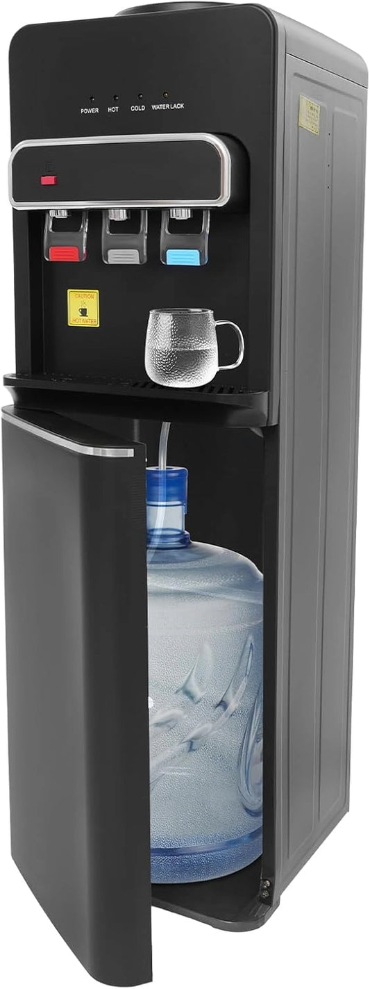 Staande waterdispenser met bodem, flessenwaterkoeler, drinkwaterdispenser met 3 wateruitgangen, direct koken, waterdispenser voor thuis, kantoor