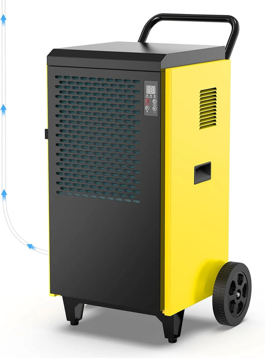 DAHTEC Bouwdroger Ontvochtiger (max. 70 L/dag), met Ingebouwde Pomp en Afvoer, Geschikt voor Kelders en Ruimtes tot 200 m²/500 m³, bruin