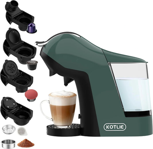 5-in-1 capsulekoffiezetapparaat, 19 bar, multicapsulemachine voor Nespresso Original/Dolce Gusto/ESE pads (44 mm)/koffiepoeder, 1 liter watertank