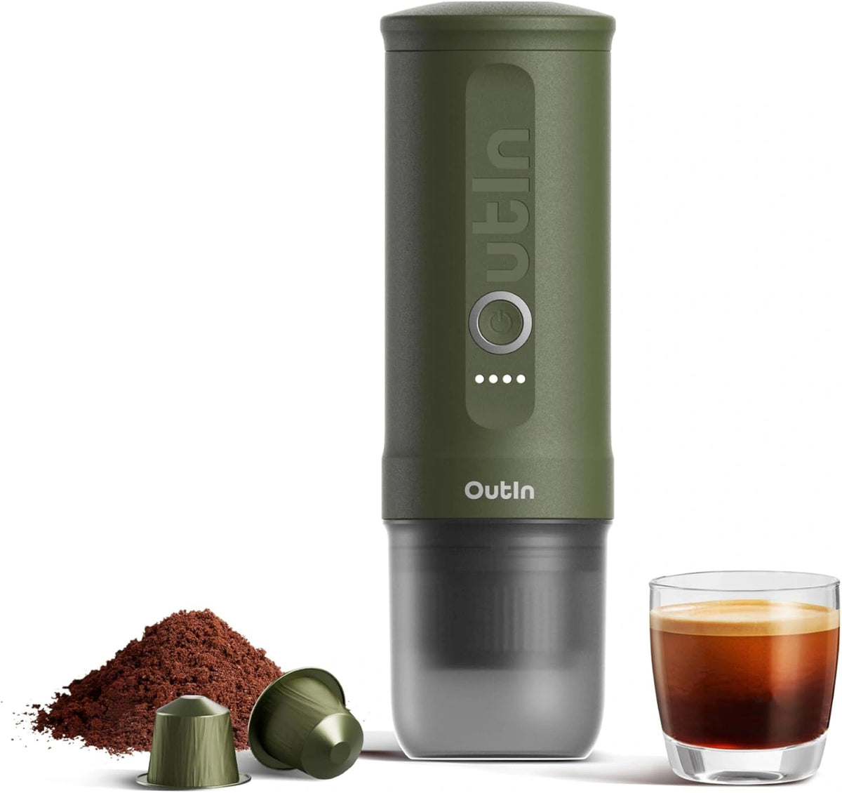 OutIn Nano draagbare elektrische espressomachine voor op reis, bruin