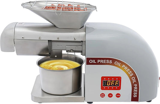 Oliepers, 1800 W, 0-300 °C, oliepersmachine, 95% olieafzuigsnelheid 5 kg/u, met scherm, elektrische oliemolen met veiligheidsnet