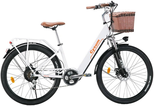 Cysum cityrun Elektrische fiets voor dames, 26 inch trapondersteuning, e-bike, elektrische stadsfiets voor volwassenen, motor 250 W, 25 km/u