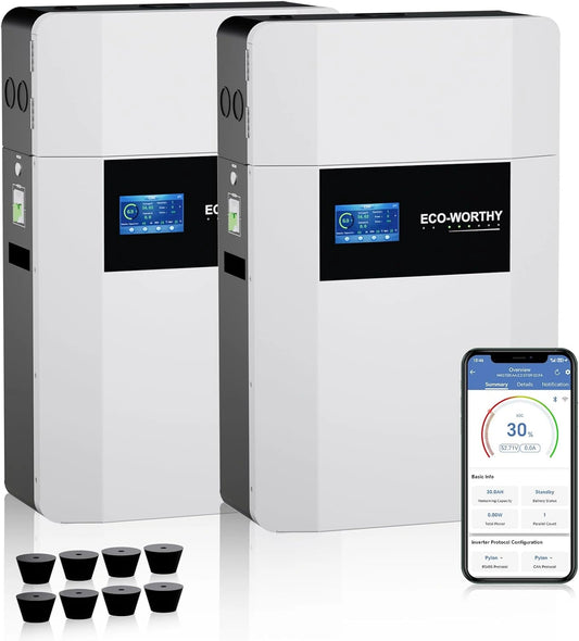 ECO-WORTHY LiFePO4 batterij van 48 V, 100 Ah, voor wandmontage binnenshuis, met aansluitdoos, bluetooth en WLAN