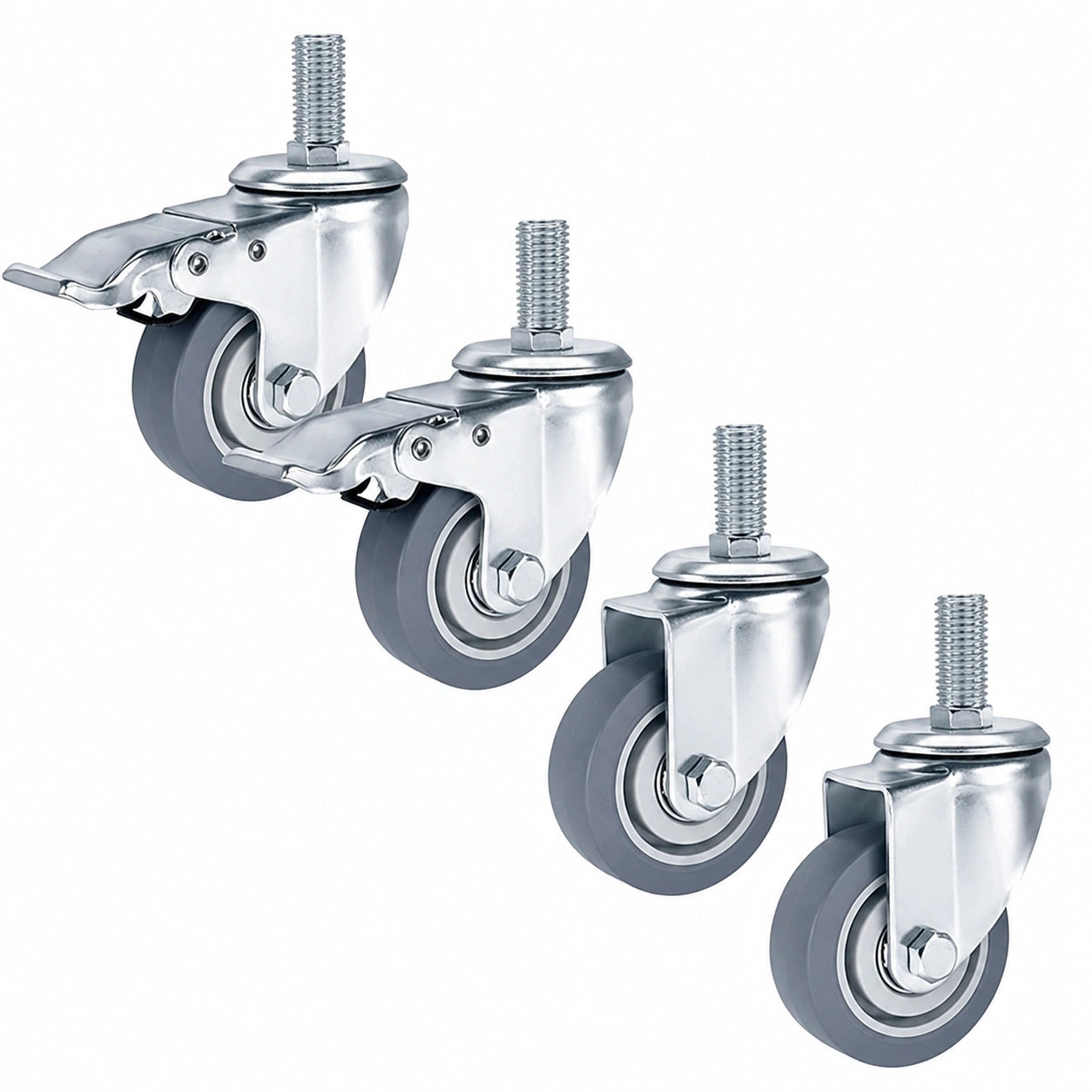 Schwenkrollen Set, 4 Stück, 7,6/10,2/12,7 cm mit Bremse für leise Trolleys und Möbeltransport
