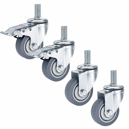 Schwenkrollen Set, 4 Stück, 7,6/10,2/12,7 cm mit Bremse für leise Trolleys und Möbeltransport