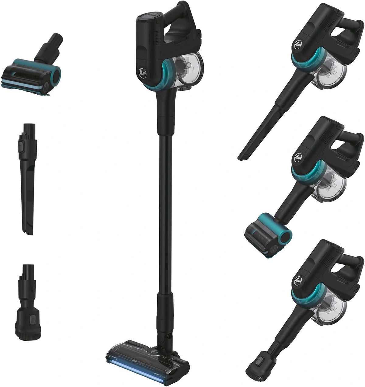 Hoover 360° beweegbare accustofzuiger met dierenhaarmondstuk en led, draadloze stofzuiger voor alle vloertypes