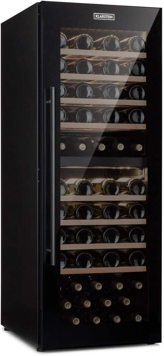 Klarstein Barossa 77 Duo, wijnkoeler, 2 zones: 5-20 ° C, 191 liter, 77 flessen, 100 watt stroomverbruik, aanraakbedieningspaneel