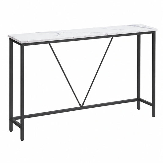 VASAGLE Konsolentisch mit Marmoroptik, schmaler Flurtisch, eleganter Beistelltisch für Wohnzimmer und Eingangsbereich, einfache Montage, weiß-schwarz
