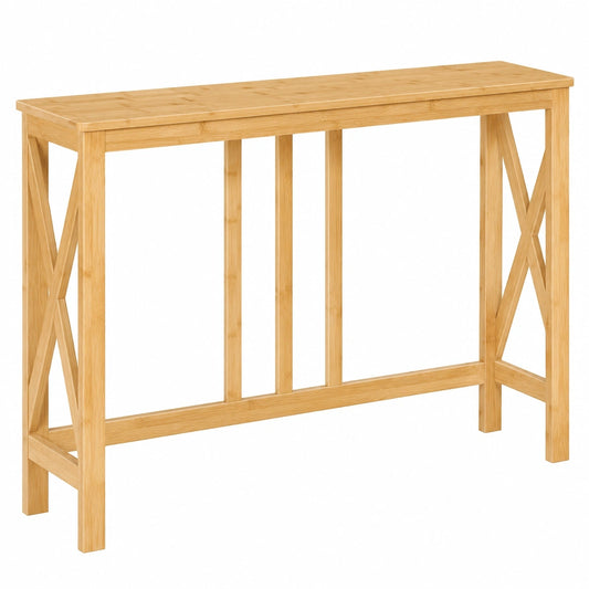 Schmaler Bambus-Konsolentisch, moderner Sofatisch mit X-Seitenrahmen, 100 x 24 x 75 cm, ideal für Flur und Wohnzimmer