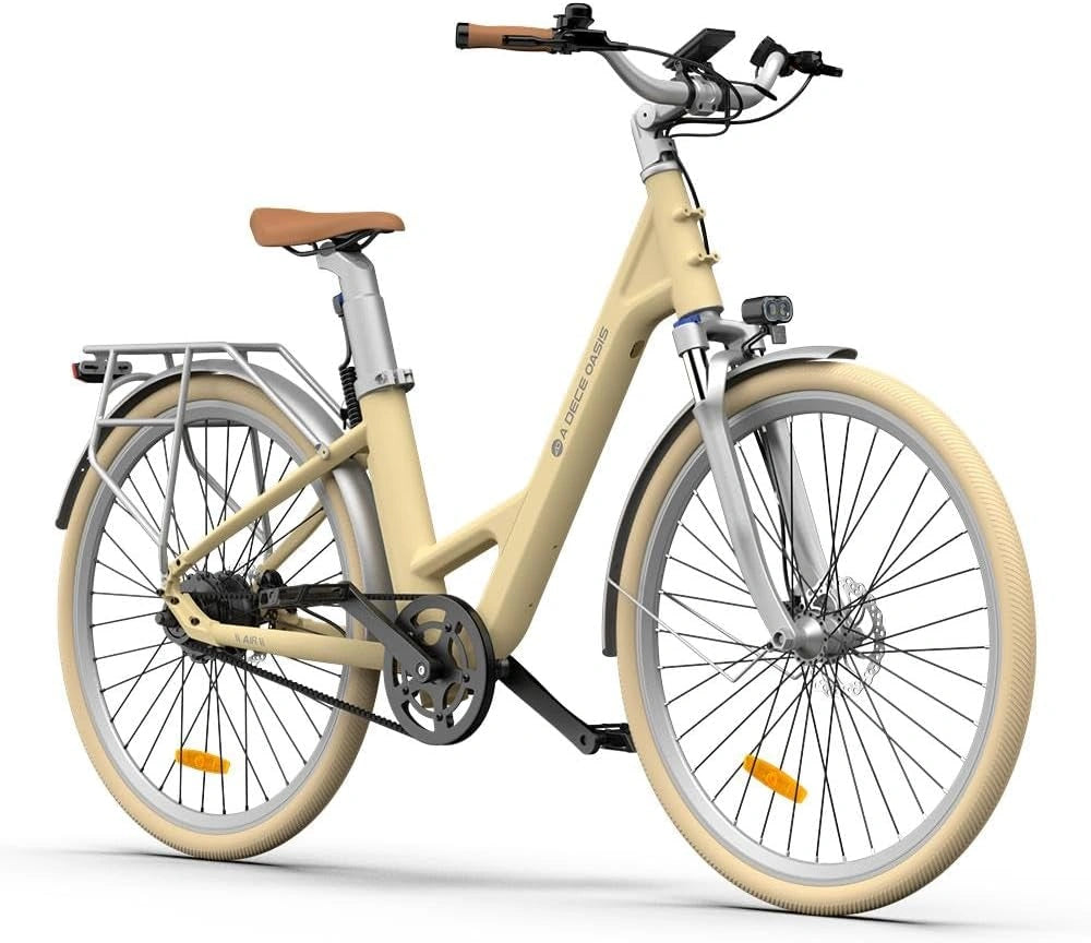 ADO Air28 Elektrische Fiets, 28' EBIKE Voor Volwassenen, Stadsfiets, Riemaandrijving, 250 W, 3 Rijmodi, Instelbare Schokdemping in de Voorvork, APP