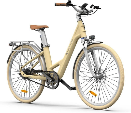 ADO Air28 Elektrische Fiets, 28' EBIKE Voor Volwassenen, Stadsfiets, Riemaandrijving, 250 W, 3 Rijmodi, Instelbare Schokdemping in de Voorvork, APP