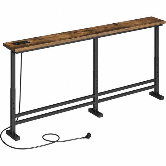 YATINEY Schmaler Konsolentisch mit USB und Typ-C, 200 cm, Vintagebraun-Schwarz, für Wohnzimmer und Flur