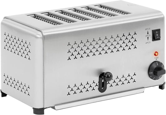 Royal Catering Gastronomie-broodrooster voor 6 sneetjes, 2500 W, 5-min-timer, uitneembare kruimellade, roestvrijstalen behuizing