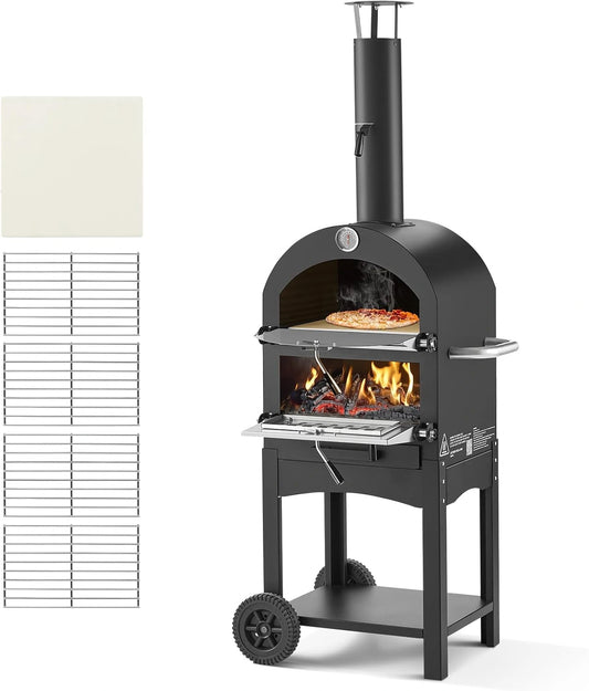VEVOR Pizzaoven voor buiten, 30,5 cm pelletvuurovens, 2-laags pizza-oven op houtgestookte houtgestookte houtgestookte pizza-oven met 2 verwijderbare
