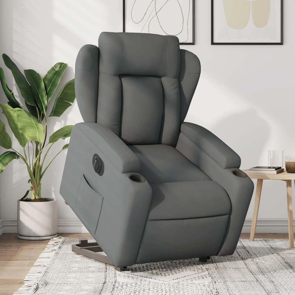 Relaxstoel met opstahulp elektrisch donkergrijs stof, zilver
