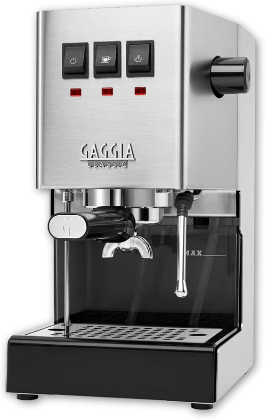 Gaggia Classic Evo Inox Handmatige espressomachine, Made in Italy, professioneel koffiezetapparaat met stoomstaafjes