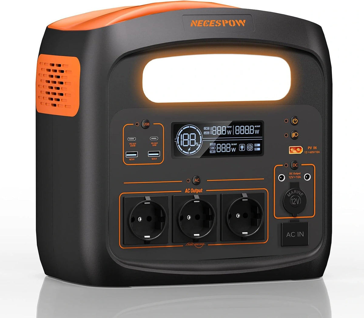 Draagbaar powerstation 1024Wh/1800W LiFePO4 accu zonne-generator, zwart