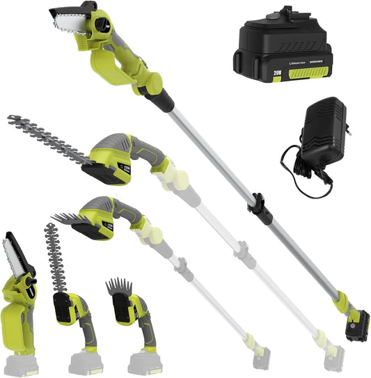 DEWINNER 3-in-1 telescopische heggenschaar, elektrische kettingzaag met veiligheidsschakelaar, bereik tot 2,54 m, messen 240 mm en 120 mm