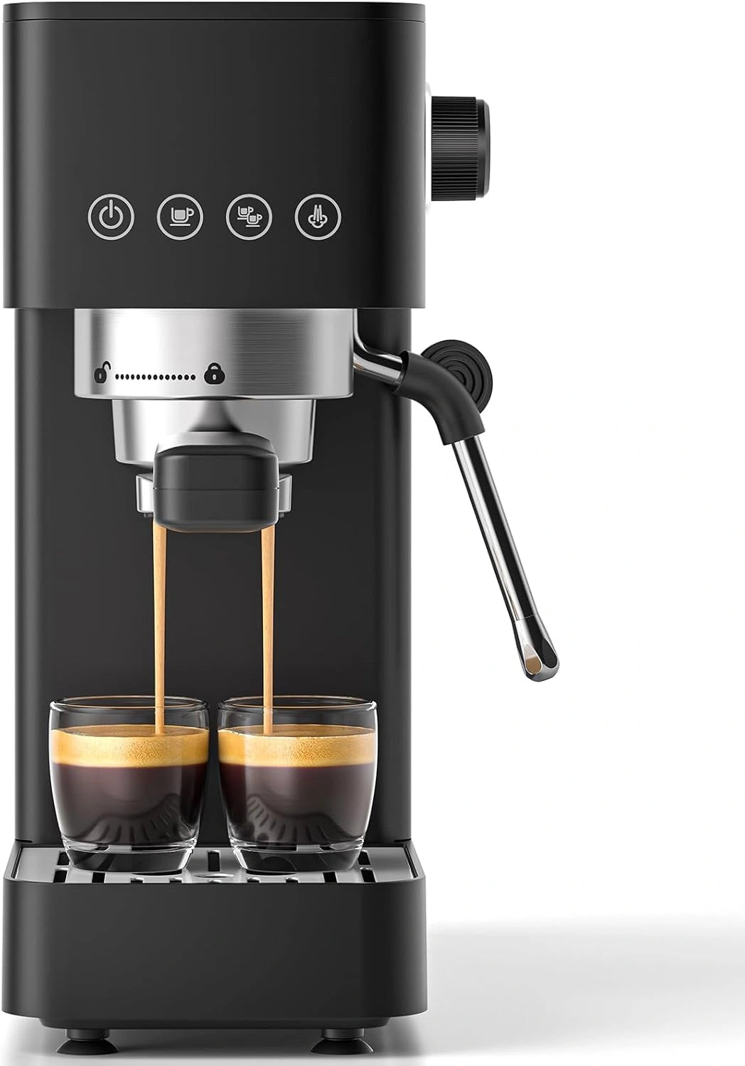 AMZCHEF Filterdragermachine, 20 bar, espressomachine, klein met led-scherm, melkopschuimer en roestvrijstalen stoomstaaf, 1350 W snelle opwarming