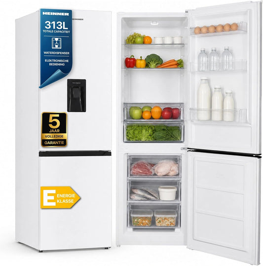 HC-HM313WDE++ Koel-vriescombinatie, 313 l, waterdispenser, statische koeling, 217 l koelgedeelte + 96 l vriesgedeelte, energieklasse E