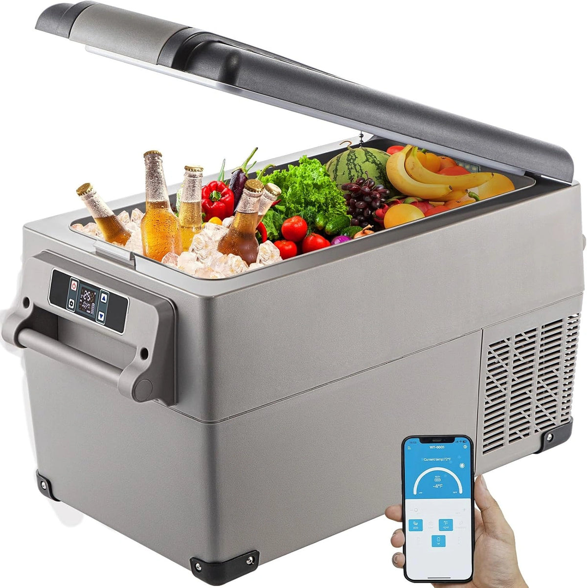 VEVOR Thermo-elektrische koelbox, draagbaar, 35 l, voor reizen, auto, mini-koelkast voor auto, mini-koelkast voor dranken, met lcd-scherm, zilver