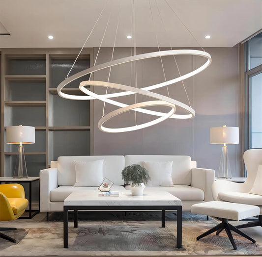 Led-Hanglamp Dimbare Kroonluchter Wit Met Afstandsbediening 115W, Moderne Ringplafondlamp in Hoogte Verstelbare Hanglamp Woonkamer Eettafel Eetkamer