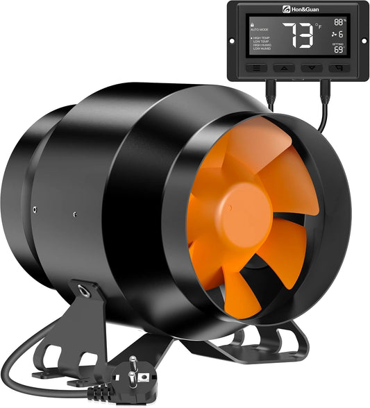 Hon&Guan EC Buisventilator 100 mm met temperatuur- en vochtregelaar, toerentalregelaar, buisventilator 360 m³/u met intelligente controller