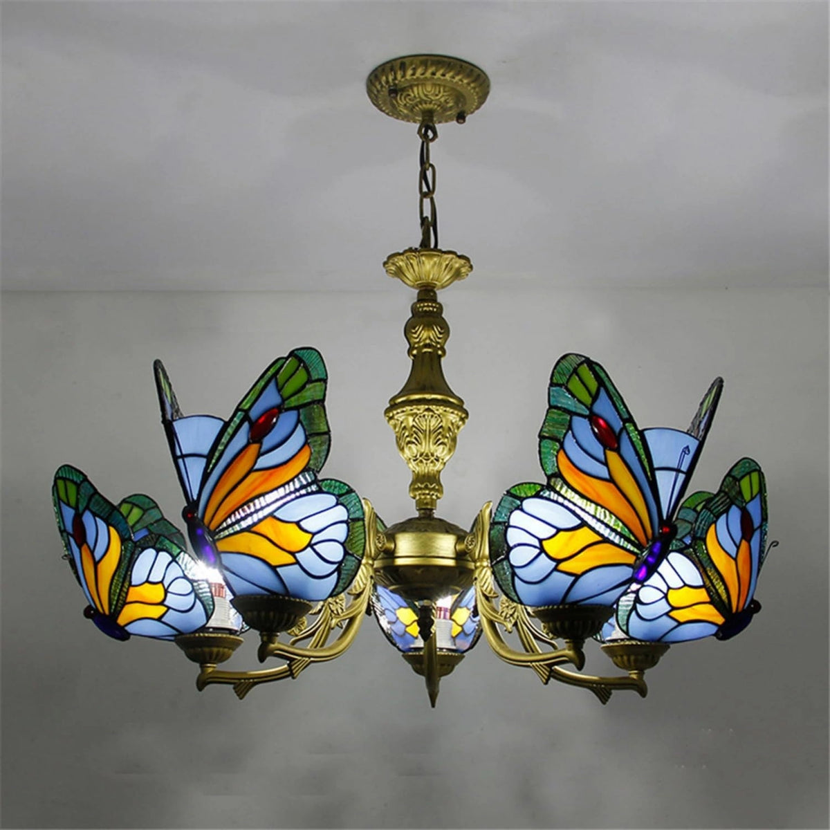 Eigentijdse Vlinder Kroonluchter Luxe Retro Art Restaurant Woonkamer Slaapkamer Villa Hotel Cafe Kleur Glas Hanger Licht (stijl2 C 5Lights), grijs
